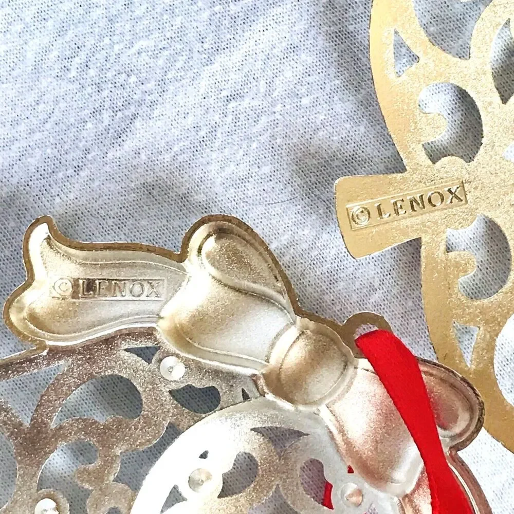 Lenox Christmas Ornaments 2 Sparkle and Scroll Bells + Tree Silver Original Box